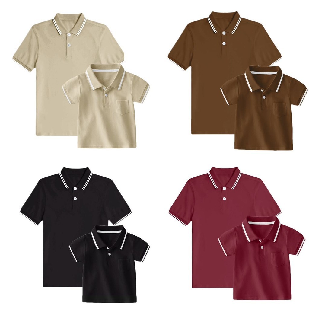 Soffny Daddy and Son Cotton Polo Shirt Men Oversize Casual Cotton Shirts Short Sleeved T-Shirts Tops Boys Girls Children Kids family set wear baju budak lelaki kemeja kurta