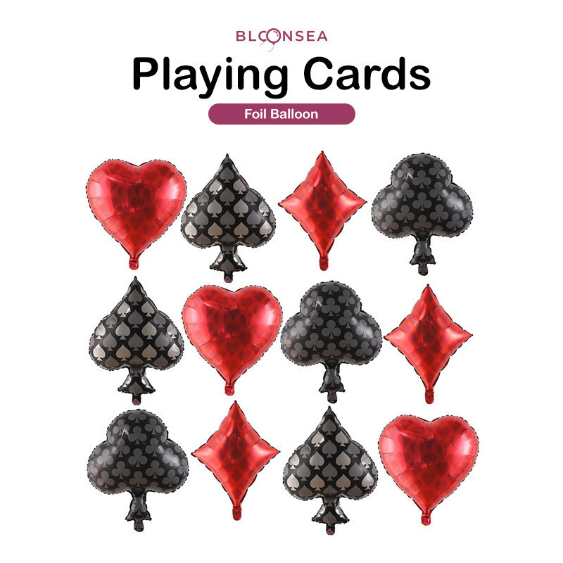 Playing Cards Foil Balloon Casino Night Theme Deck Las Vegas Poker Jaws Card Spades Hearts Diamonds Royal Kad Daun Terup