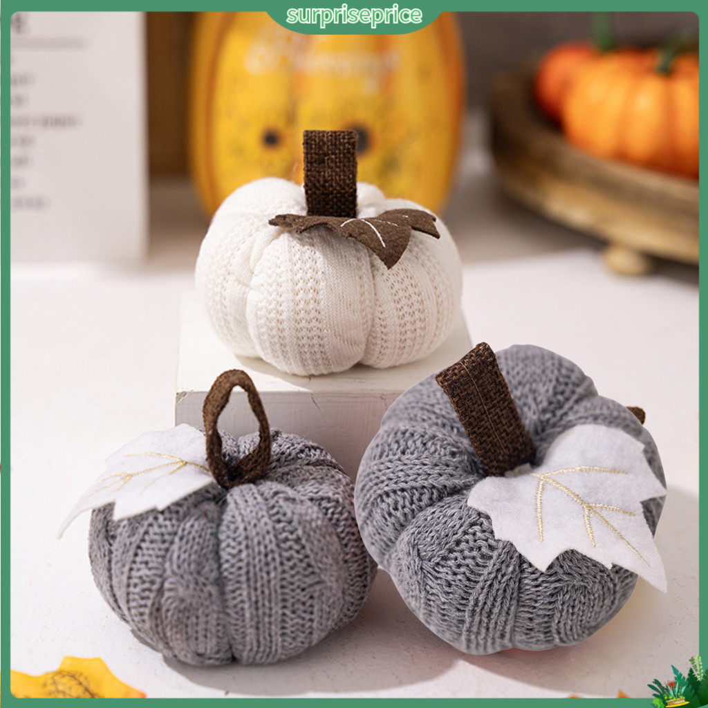 surpriseprice| Sustainable Fall Decor Soft Polyester Pumpkins Handmade Knitted Pumpkin Ornaments Set for Fall Decor Farmhouse Thanksgiving Harvest Festival Decoration Pack of 3 Min