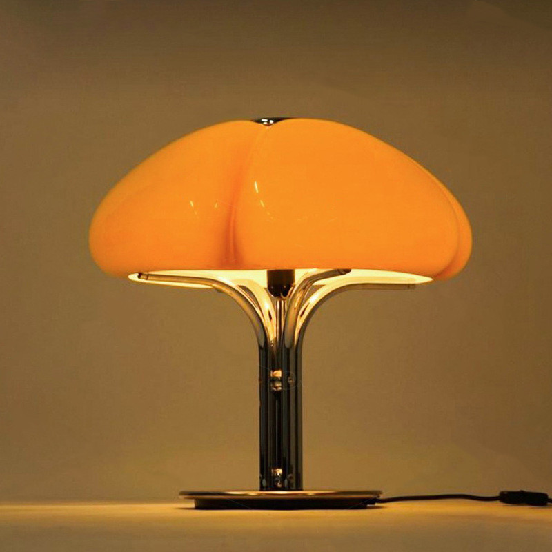 LAMPU MEJA BAUHAUS TABLE LAMP AESTHETIC BEDROOM BEDSIDE LAMP MEDIEVAL RETRO LAMP ORANGE GLASS MUSHROOM LAMPSHADE FOR LIVING ROOM, BEDROOM, STUDY
