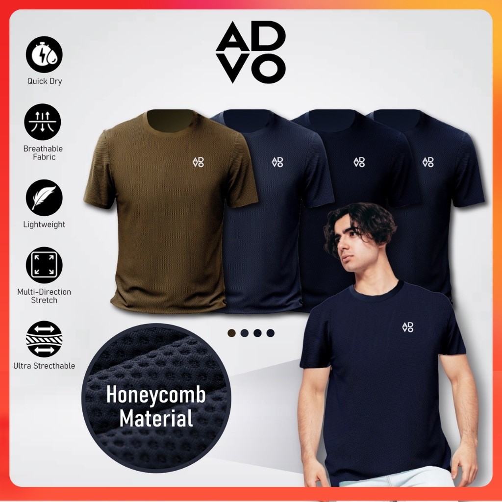 ADVO Honeycomb Ultra-stretchable T-shirt Plain Men Baju Lelaki Logo Quick Dry Round Neck Unisex