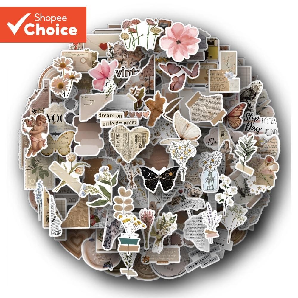 Vintage Diary Style Vinyl Stickers 60PCS Stickers Aesthetic Waterproof Stickers Phone Stickers Laptop Sticker for Personalized School