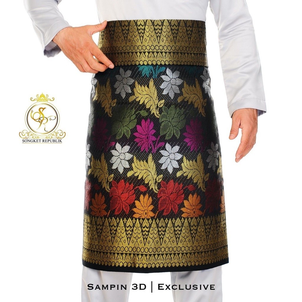 Songket Republik Sampin 3d Exclusive Tenun Asli Hitam Gold Samping Lelaki Raya 2025 Murah Viral