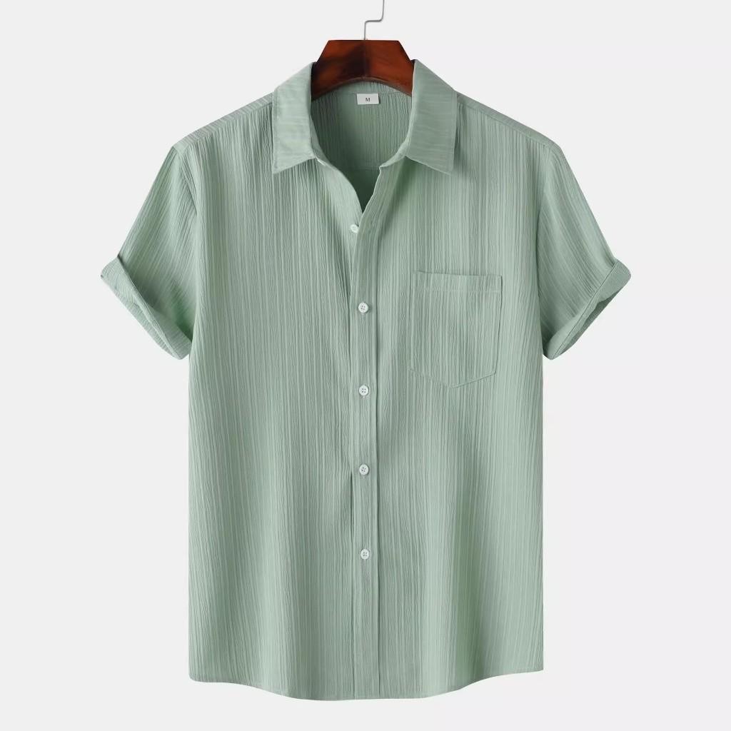 Men's Quality Purple Aesthetic Fitted Casual Loose Collar Shirts For Men Shorts Sleeve Work Formal Polo Shirt Men with Pocket Red Green Blue Khaki Black White Polo