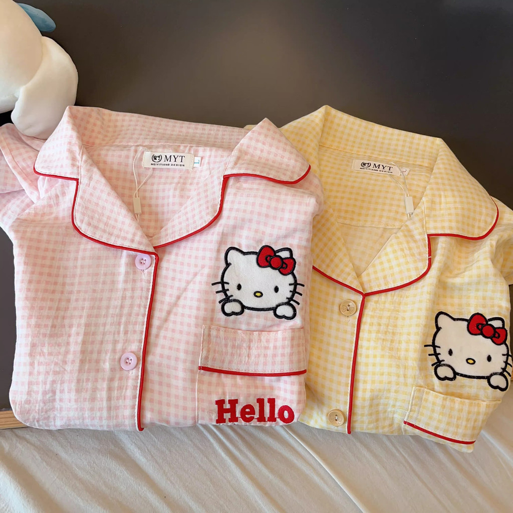 KT Cat Pajamas - Women's Summer Thin Cotton Short-Sleeved Shorts Cardigan Loungewear
