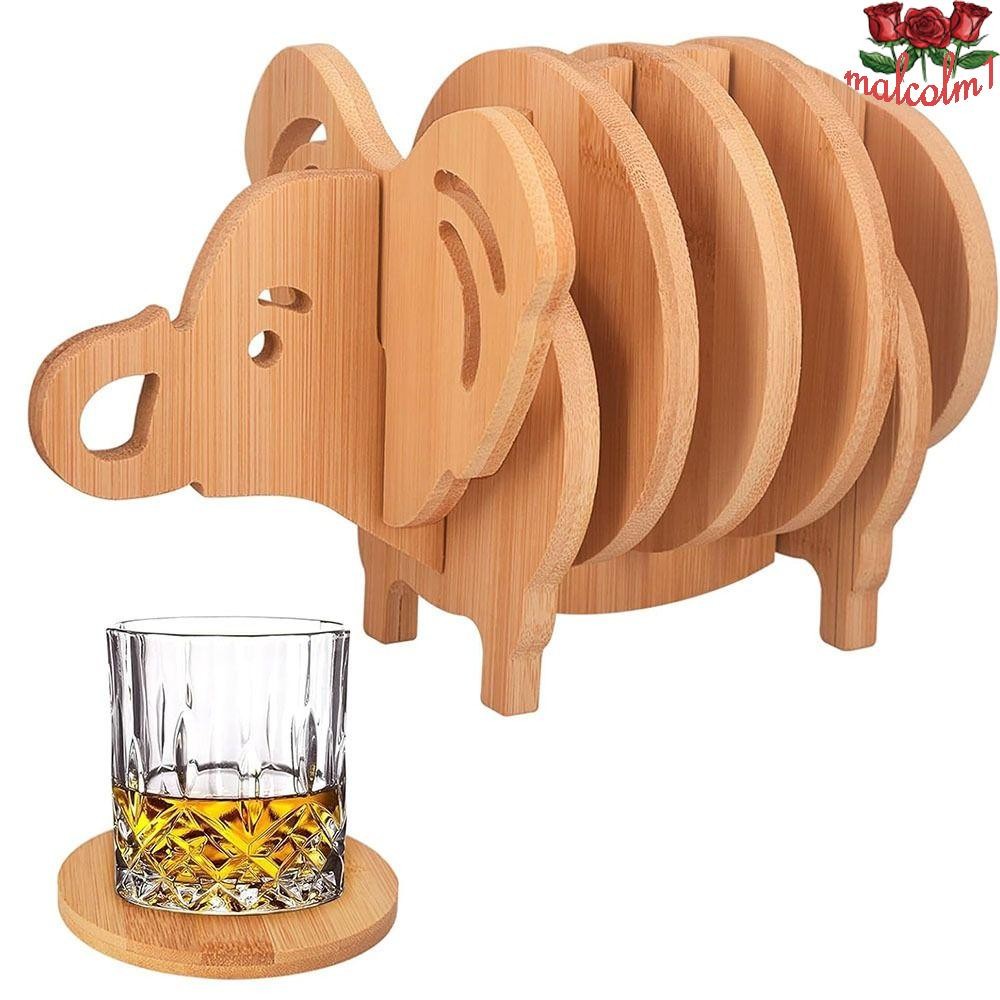 MALCOLM1 Multi Wood Tray, Tabletop Protection Handcrafted Animal Coasters Set, Cute Reusable Anti-slip Waterproof Funny Sheep Cup Mat Coffee Table