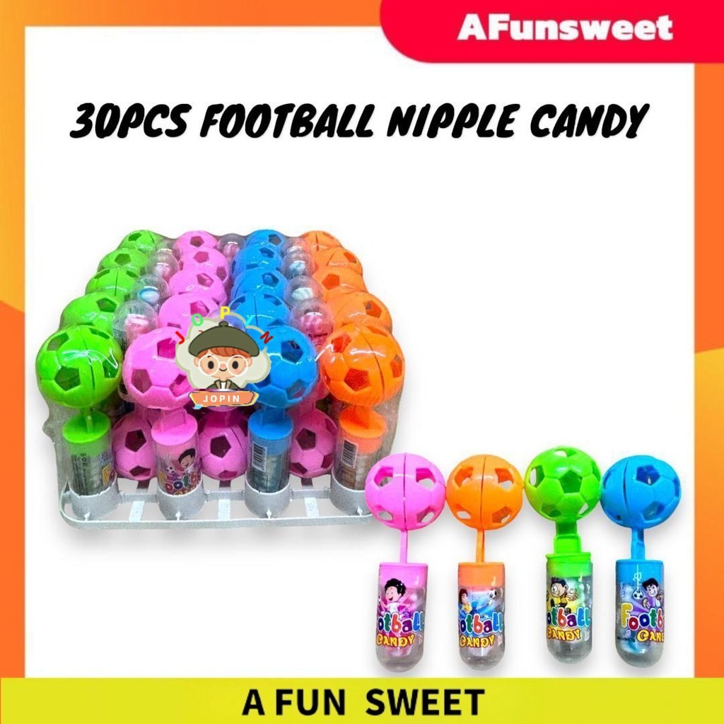 30pcs x 3g Leanseng Football Nipple Candy Lollipop Fruits (if Shake , got sound) funny toys gula