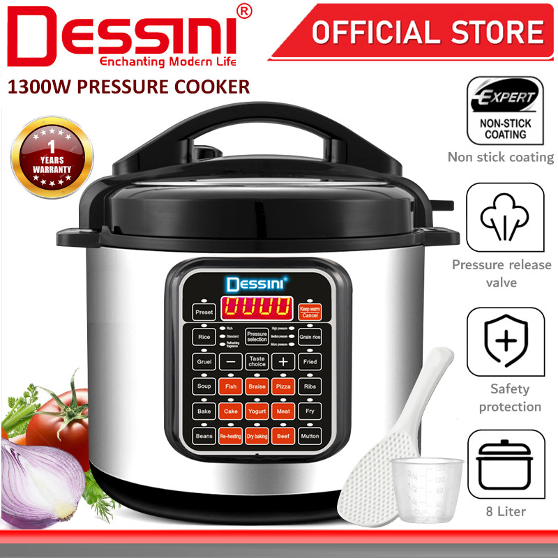 DESSINI ITALY 10 IN 1 Electric Digital Pressure Cooker Non-stick Stainless Steel Inner Pot Rice Cooker Steamer (8L)