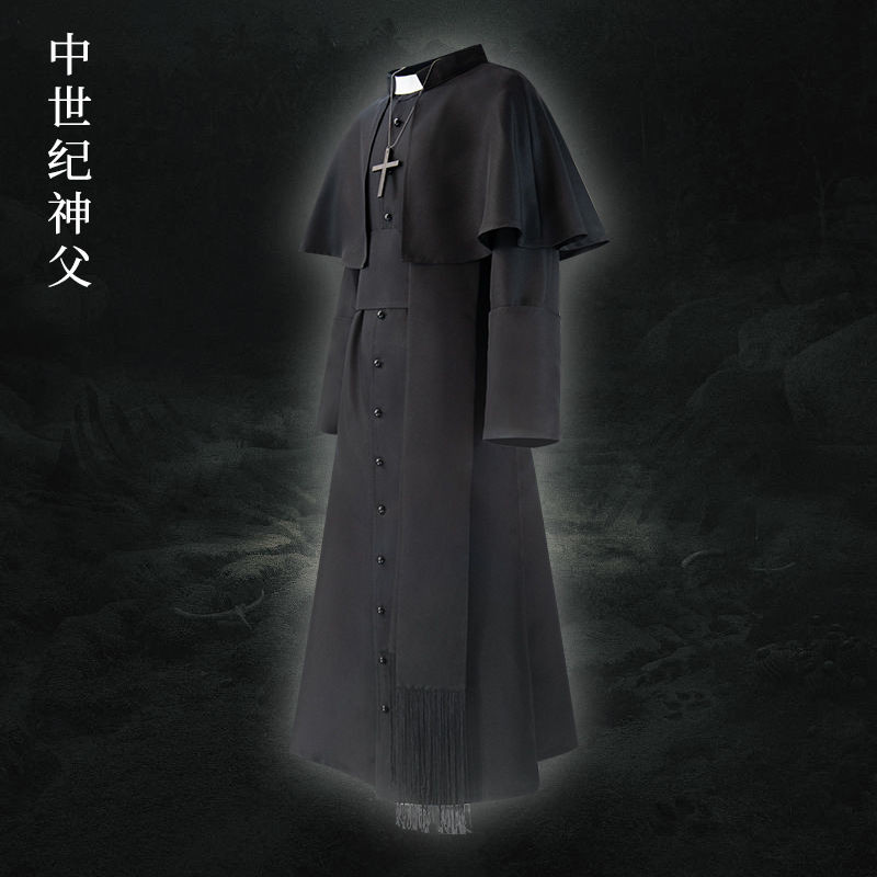 European Vatican Christian Bishop Priest Costume British French Italian Traditional Costume Catholic Medieval Priest cos Costume Godfather Suit Halloween Priest cosplay cosplay Costume