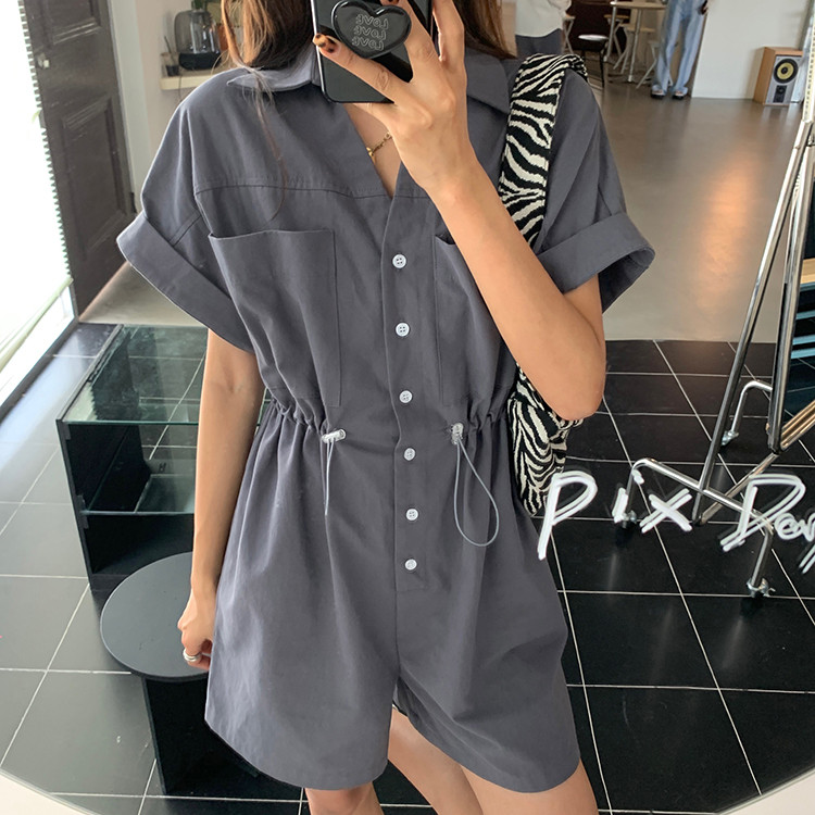 Korean Loose Jumpsuit with Short Sleeves - Retro-Inspired Trendy Women's Summer Wear