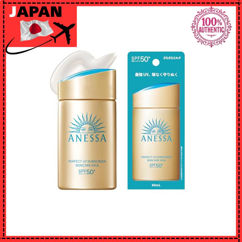 ANESSA Perfect UV Skin Care Milk NA 60mL SPF50+ PA++++ Sunscreen for Face and Body, Makeup Base, Water-Resistant