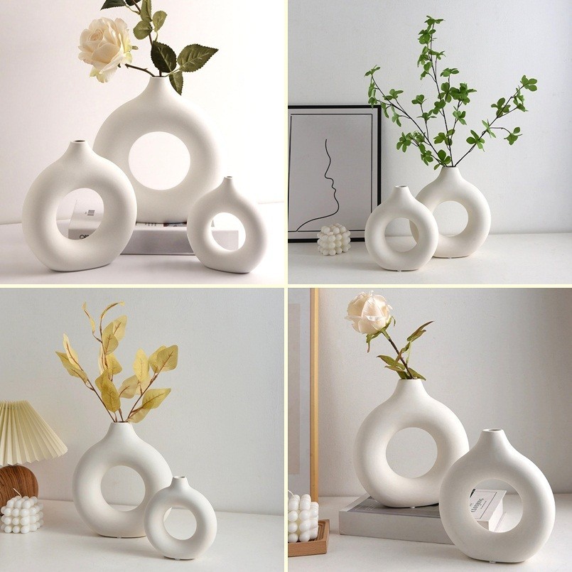 Nordic Flower Arrangement Vase Imitation Ceramic Flower Vase Modern Style Vase Living Room Decoration