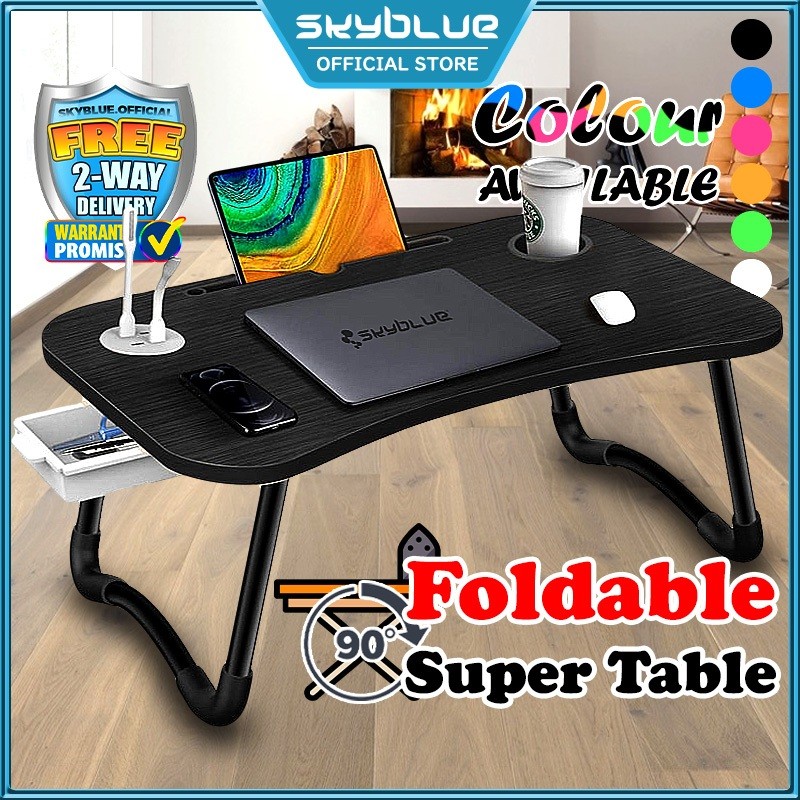 Skyblue Meja Lipat Foldable Study Table With Multipurpose Drawer Mini Bed Portable Table For Desk Laptop Computer Kids S