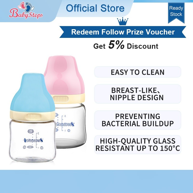 BABY STEPS Botol kaca susu bayi yang baru lahir botol susu bayi kaca botol susu bayi baru lahir makan leher lebar 3oz
