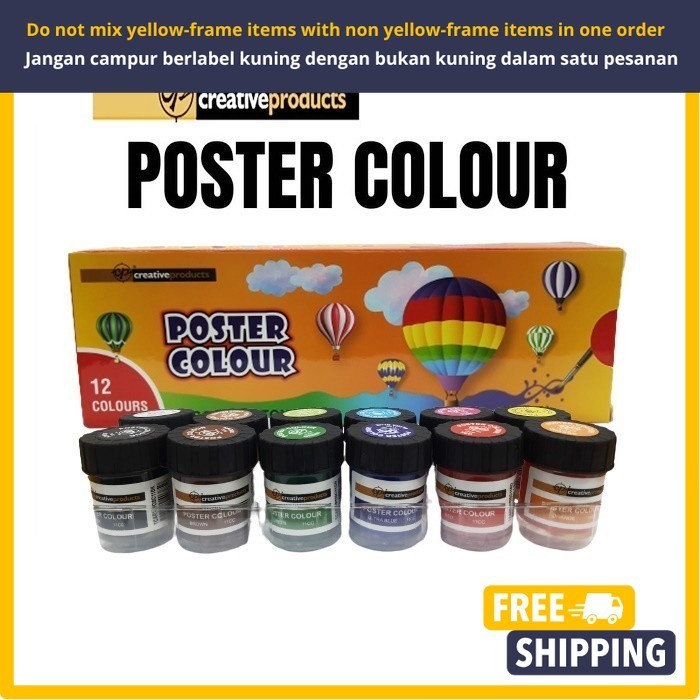 CP Creative Products Non-Toxic Poster Color Set, Poster Colour Paint Set Poster 12 (Bottle) Warna Poster Color 水彩