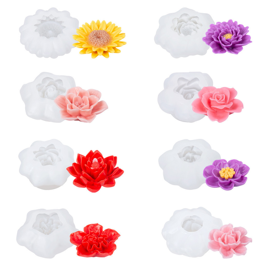 3D Rose Peony Chrysanthemum Hibiscus Camellia Lotus Silicone Mold DIY Flower Aromatherapy Candle Chocolate Plaster Epoxy Mold Baking Kitchen Mold