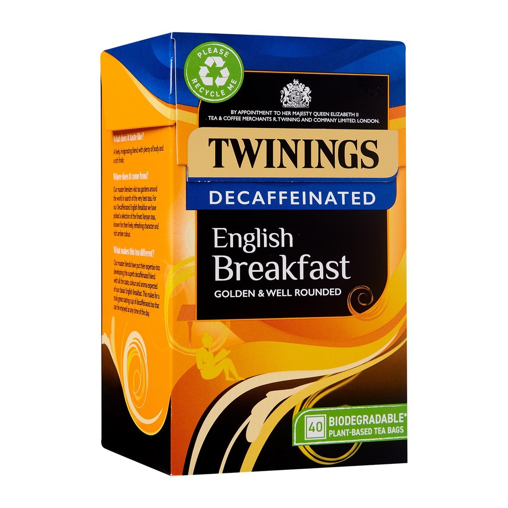 Twinings English Breakfast Decaffeinated 40 Plant-Based Tea Bags 109g