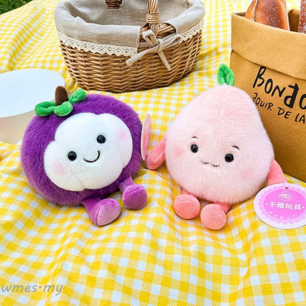 WMES1 Durian Plush Toy Keychain, Dragon fruit Fluffy Fruit Peach Plush Doll, Doll Keyring Cartoon Fragrant Soft Mangosteen Plush Keychain Home Decor