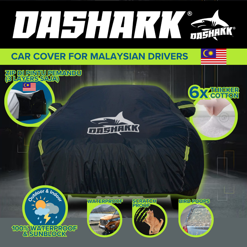 DASHARK Selimut Penutup Kereta Car Cover 3 Layer Thickened Black Waterproof PEVA Malaysia Driver Side Ziplock 汽车遮阳车罩