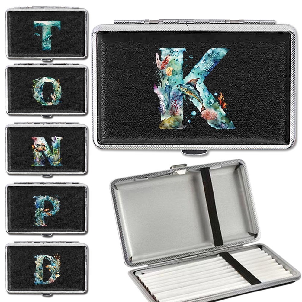 Box Case Portable Organizer Metal PU Travel Accessories Fish Letter Pattern Storage Cover Hold smoking box