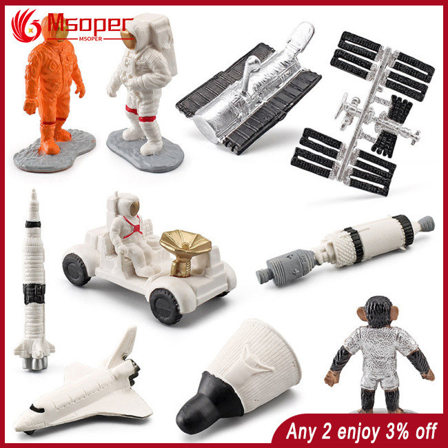 Msoper 10pcs Simulation Space Scene Ornaments Astronaut Apollo Satellite Rocket Telescope Space Capsule Model Toys For