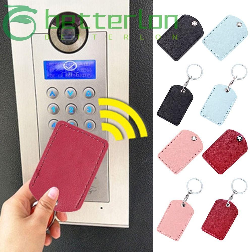 BETTER-LONTIME Access Control Card Cover , Rectangle With Keychain Protective Card Sleeve, Bag Pendant Useful PU Leather Key Pouch For Airtag