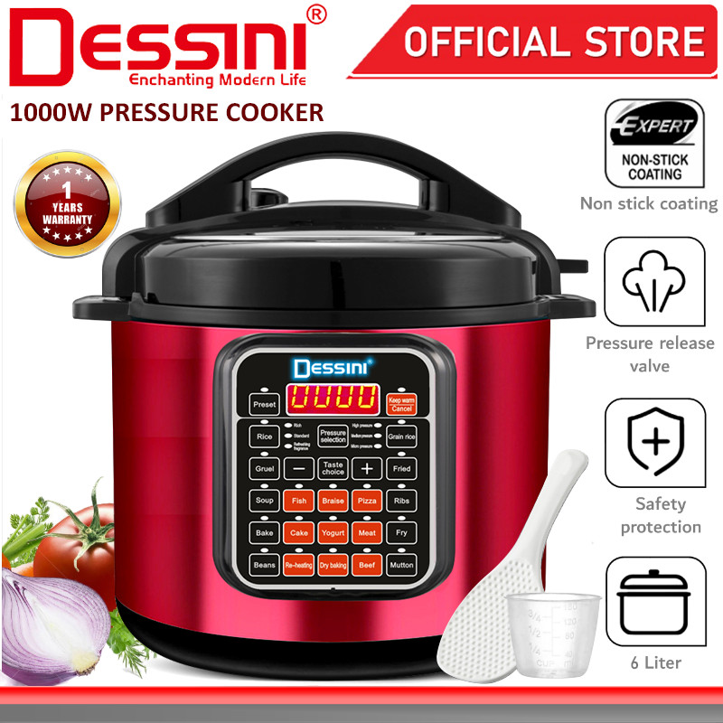 DESSINI ITALY 10IN1 Electric Digital Pressure Cooker Non-stick Stainless Steel Inner Pot Rice Cooker Steamer (6L)