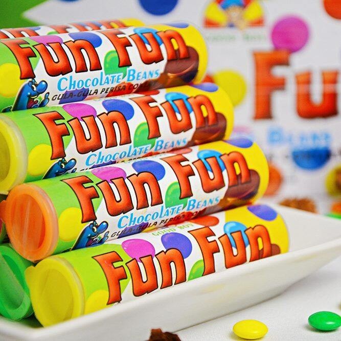 (pcs)10' X 5G RICO FUN FUN CHOCOLATE BEANS GULA-GULA BERPERISA COKLAT KANAK KANAK /SNACK/JAJAN(guan)