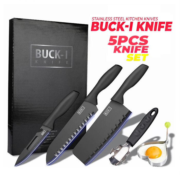 5 PCS BUCK-I Black Series Cooking Knife Set Alloy Steel Kitchen Knife | Pisau Dapur