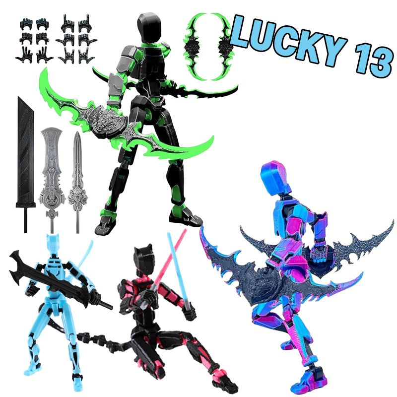 Wings Figure Toys Lucky T13 Joint Movable Action Figuras 3D Printed Multi-Articular Robot Toys for Kids Gifts