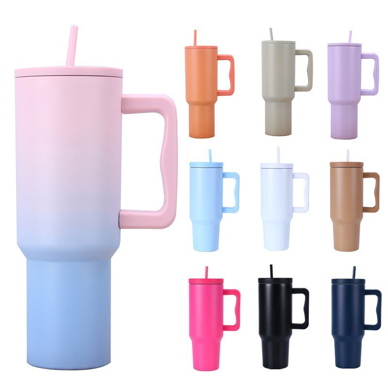 Handle Tumbler Stainless Steel Thermos Vacuum Flask with Straw Water Bottle Car Cup 40oz 1200ml