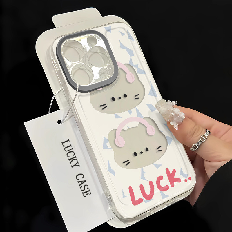 Headphone Kitten Pattern IPhone Case XSMAX 13 12 15 14 11 Pro Max X XR SE 2020 8 7 6 Plus Advanced Sense Shockproof Silicone Phone Case