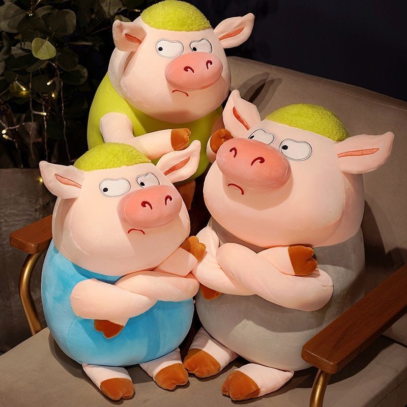 Creative Green Hairy Angry Pig Plush Toy Dolls for Men and Women Birthday Gifts Funny Dolls