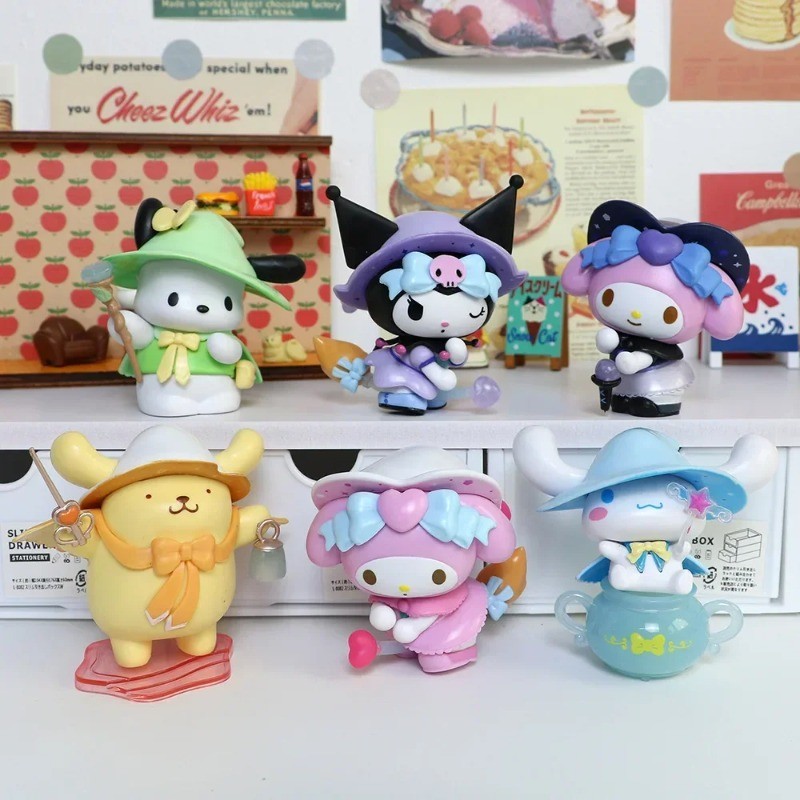 Anime Sanrio Figure Hello Kitty Kuromi My Melody Blind Box Divination Pajamas Strawberry Shortcake Series Collect Toys for Kids