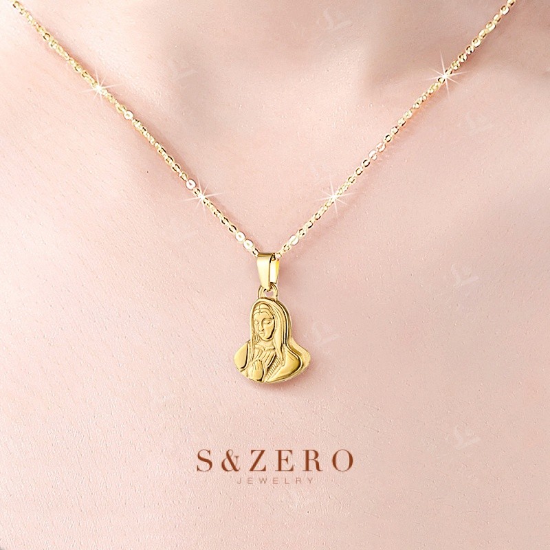 【Non-fading gift box】S&ZERO 18K Gold Spiritual Virgin Mary Pendant Necklace For Women Fashion Chains Accessories