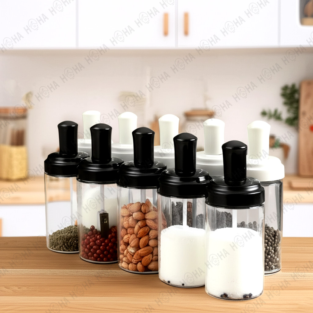 Glass Seasoning Bottle 【Whole Black】 Airtight Spice Jar Set Seasoning Bottle Kitchen Condiment Jar Tank 调味罐