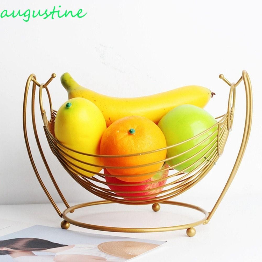 AUGUSTINE Fruit Vegetable Basket, Gold Iron Wire Fruit Container, Hollow Hammock Shaped Storage Plate Bread