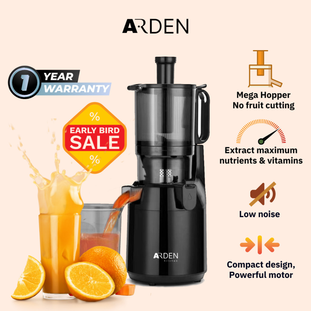 Arden Extra Large Cold Press Slow Juicer, Easy to Clean, Pulp Measuring Cup, Less Oxidation