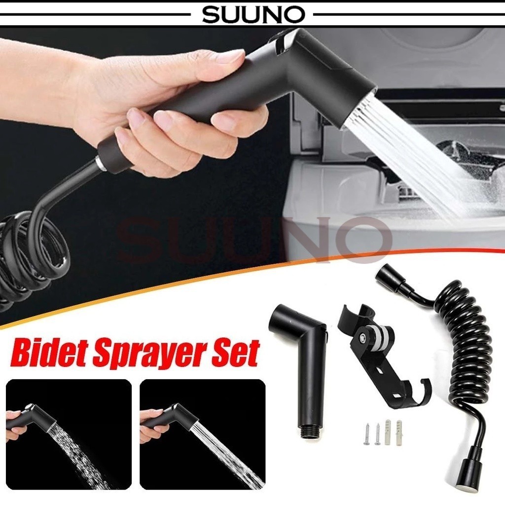 Bidet Toilet Spray, Black Hand Held Shower Head Jet Kit with Hose Holder for Bathroom Cleaning.