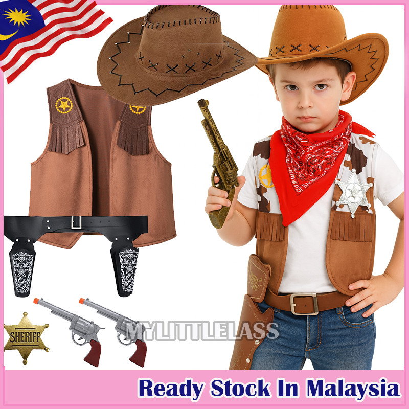 MYLITTLELASS Kids Cowboy Costume Hat Vest Belt Holster Toy Gun Sheriff Badge