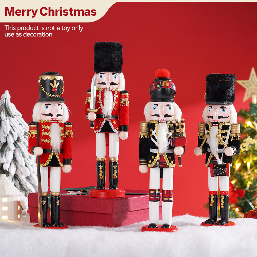 30cm Nutcracker Puppet Soldier Creative Military Nutcracker Kids Doll Figurine Handcraft Wooden Christmas New Year Ornaments Christmas Gift Home Decor