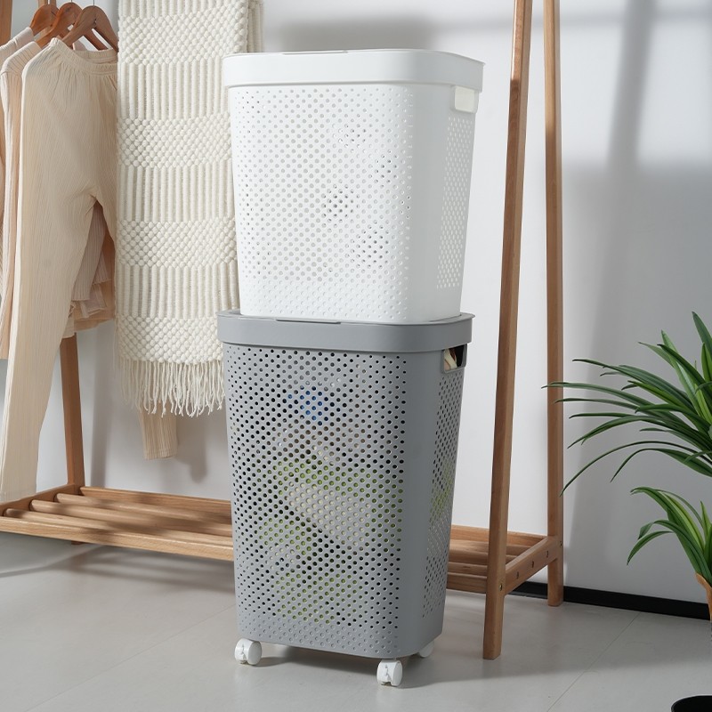 Bakul Pakaian Besar dengan Roda 45 Liter / 60 Liter – Gaya Jepun Warna Putih / Kelabu Laundry Basket