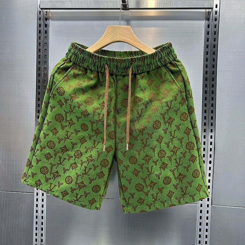 Summer New Style Street Wear Presbyopic Cropped Pants Men's Handsome Jacquard Shorts Casual Fashion Straight Beach Pants