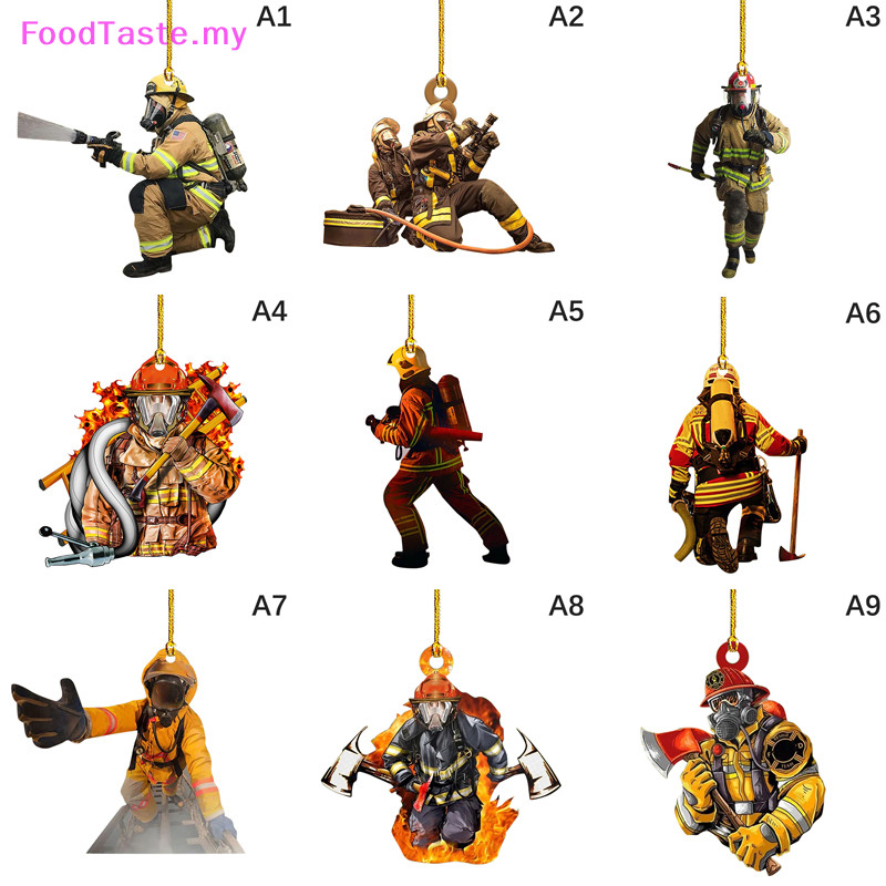 FoodTaste Firefighter Car Pendant Firefighter Figurines Ornaments Car Rearview Mirror Decoration Hanging Pendant Gifts Car Accessories MY