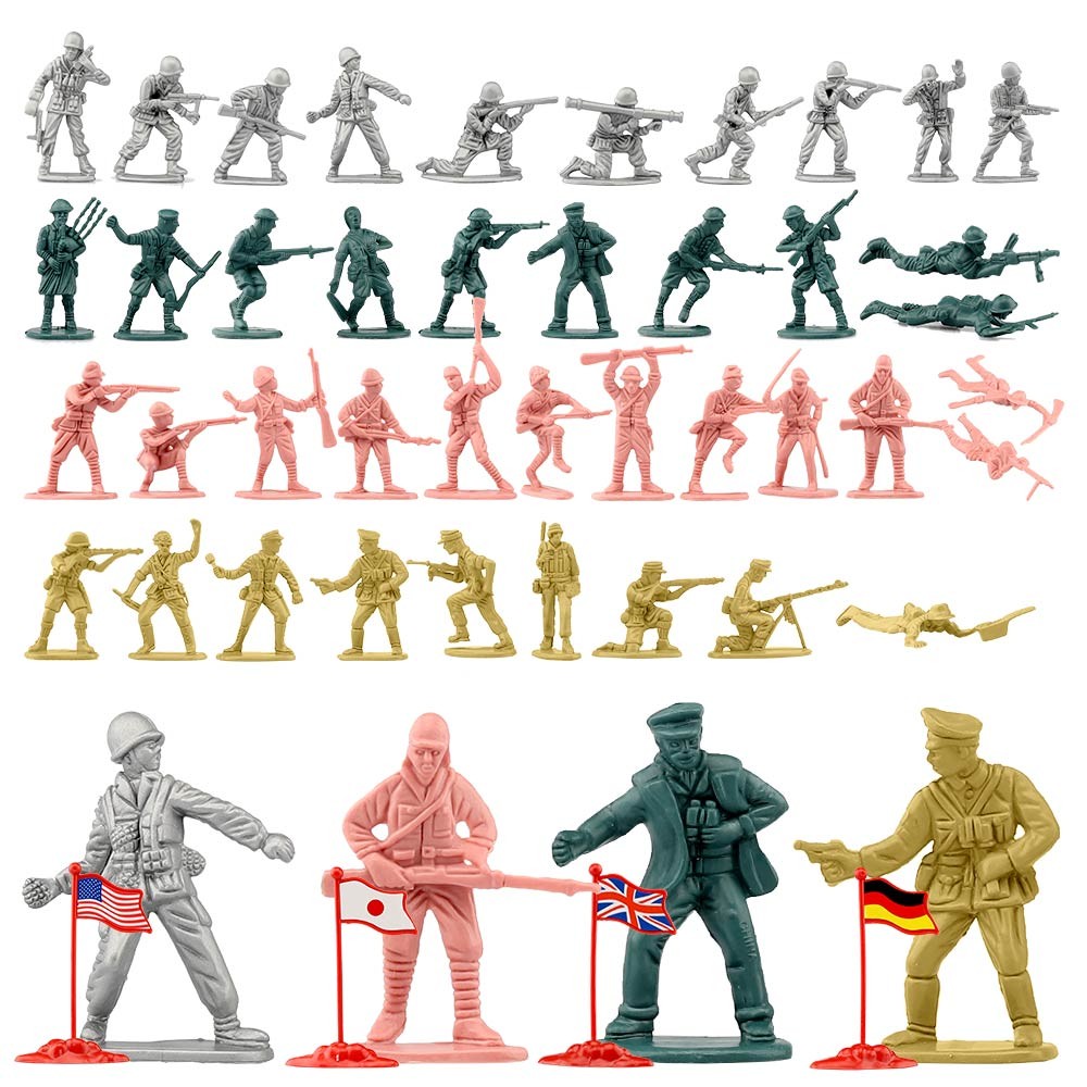 ViiKONDO Army Men Toy Action Figure 100pcs WWII US UK Japan German Soldier Figurine Military Playset 4 Flags Warfare Battlefield Game Gift for Kids