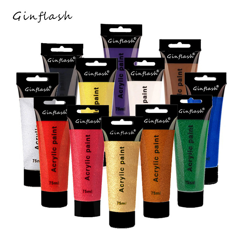 Ginflash 75ml/tube Acrylic paint pigment art Painting Glittler/normal color drawing DIY Wall painting art supplies Fabric paints