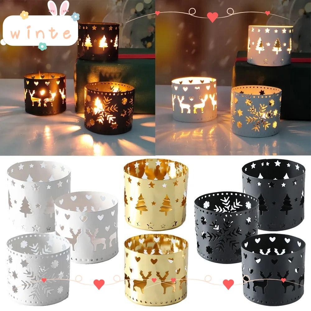 WINTE Christmas Candle Holder, Iron Snowflake Hollow Candlestick, Elk Xmas Decorations Navidad Gift Home Table Ornaments