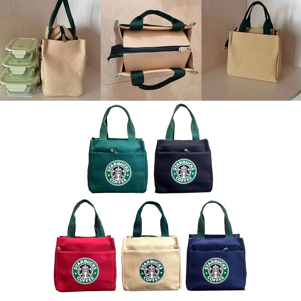 [WELV] Starbucks Thickened Canvas Lunch Bag Office Worker Handbag Lunch Box Mummy Bag