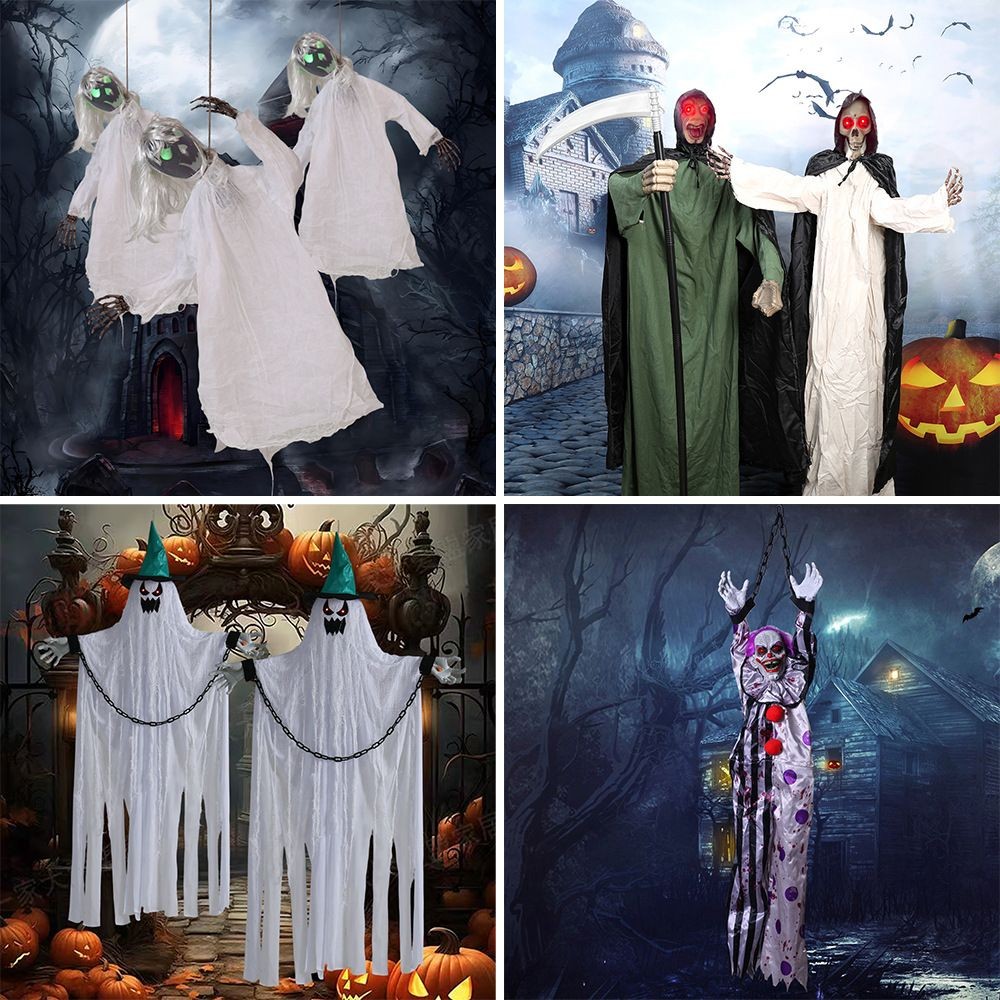 Halloween Decoration Hanging Ghost Voice Control Electric Glowing Ghost Screaming Large Action Big Ghost Secret Room Party Decoration Props