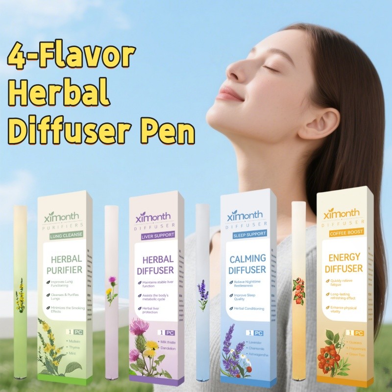 4pcs Natural Herbal Diffuser Sticks - Mullein/Guarana/Milk Thistle/Lavender Portable Aromatherapy Sticks,Daily Herbal Care